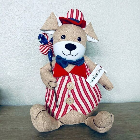 NWT Plush Patriotic American Dog Shelf Sitter Decor - Picture 1 of 3
